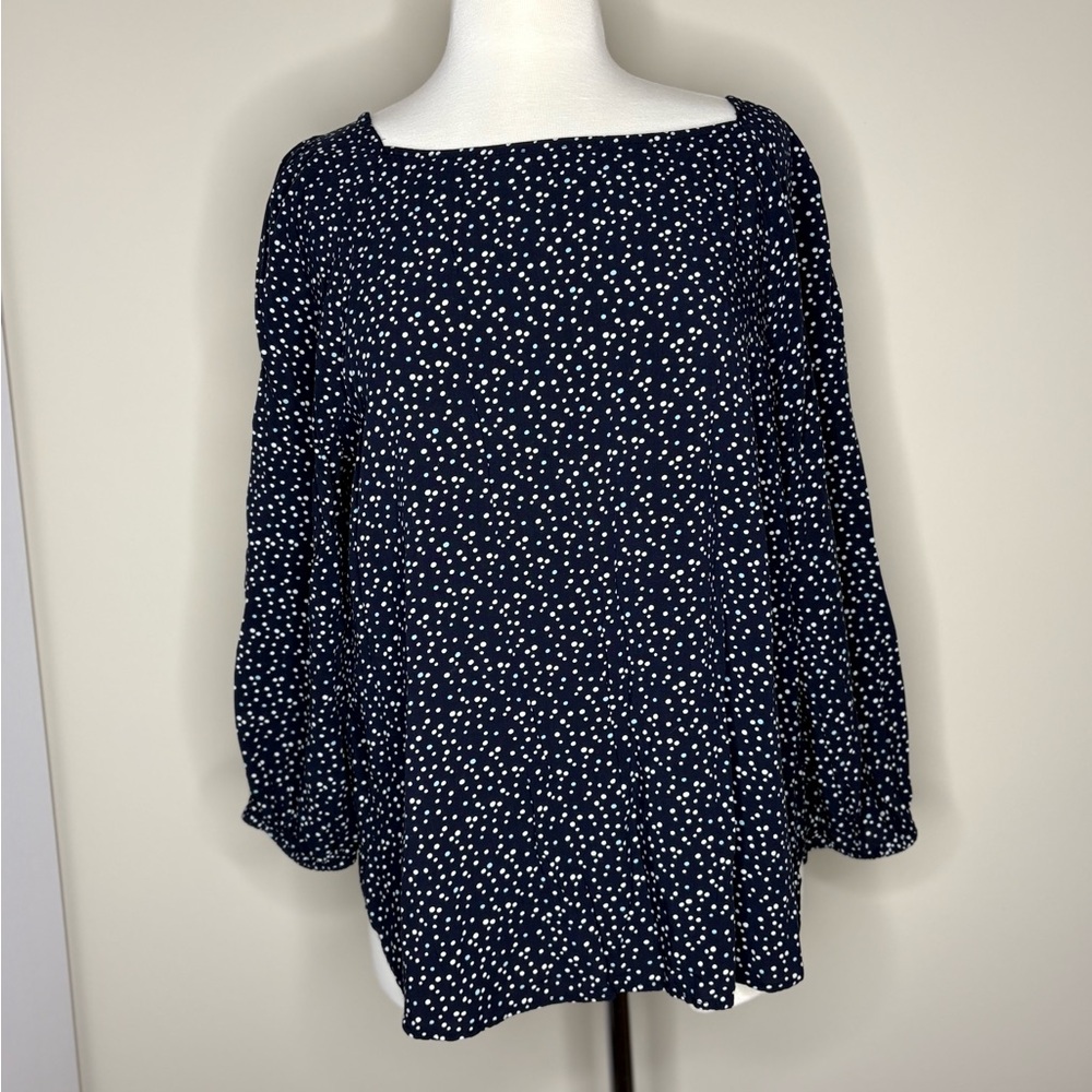 LOFT Navy and White Dotted Long Sleeve Blouse